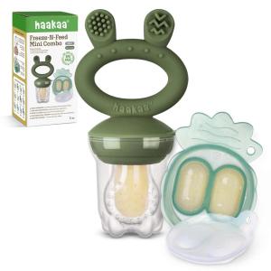 Haakaa Baby Fruit Food Feeder & Mini Freezer Nibble Tray Combo, Breastmilk Popsicle Molds for Baby Cooling Relief, BPA Free Silicone Feeder for Safe Infant Self Feeding, 4 Month+ (Blush)(OliveGreen)