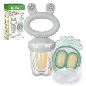 Haakaa Baby Fruit Food Feeder & Mini Freezer Nibble Tray Combo, Breastmilk Popsicle Molds for Baby Cooling Relief, BPA Free Silicone Feeder for Safe Infant Self Feeding, 4 Month+ (Blush)(Slate Grey)