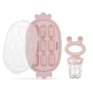 Haakaa Baby Fruit Food Feeder & Silicone Nibble Tray Combo – Breastmilk Popsicle Mold for Baby Cooling Relief, BPA Free Baby Mesh Feeder for Infant Self Feeding(Blush)