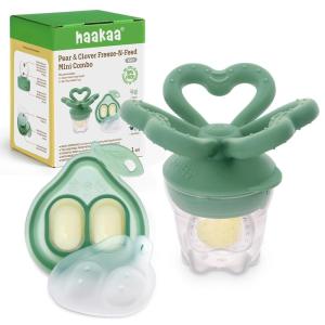 Haakaa Clover Baby Fruit Feeder Teether & Mini Freezer Nibble Tray – BPA-Free Silicone Breastmilk Popsicle Mold for Baby Teething Relief & Self-Feeding, 4M+ (Pea Green)(Pea Green)