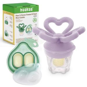 Haakaa Clover Baby Fruit Feeder Teether & Mini Freezer Nibble Tray – BPA-Free Silicone Breastmilk Popsicle Mold for Baby Teething Relief & Self-Feeding, 4M+ (Pea Green)(Lavender)