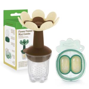 Haakaa Flower Baby Fresh Fruit Food Feeder with Mini Freezer Nibble Tray, Breastmilk Popsicle Mold for Baby Cooling Relief, Food Grade Silicone Baby Mesh Feeder for Infants 4M+ (PeaGreen)(Oat)
