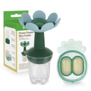 Haakaa Flower Baby Fresh Fruit Food Feeder with Mini Freezer Nibble Tray, Breastmilk Popsicle Mold for Baby Cooling Relief, Food Grade Silicone Baby Mesh Feeder for Infants 4M+ (PeaGreen)(SkyBlue)