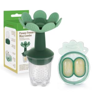 Haakaa Flower Baby Fresh Fruit Food Feeder with Mini Freezer Nibble Tray, Breastmilk Popsicle Mold for Baby Cooling Relief, Food Grade Silicone Baby Mesh Feeder for Infants 4M+ (PeaGreen)(PeaGreen)