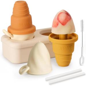Haakaa Freeze-N-Sip Ice Cream Popsicle Mold Set,Reusable Silicone Popsicles Molds for Kids – BPA Free, Easy Release Ice Pop Maker – Homemade DIY Ice Cream Molds (Marigold)(Marigold)
