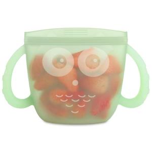 Haakaa Oscar Owl Baby Snack Container-Silicone Travel Snack Pouch for Toddlers,Spill Proof Toddler Snack Cup, Reusable Snack Bags for Infant On-The-Go,BPA Free- Pea Green(Pea Green)