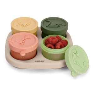 Haakaa Silicone Baby Food Containers, 4oz/120ml Baby Food Jars with Leakproof Lids and Tray, Freezer-Safe Food Storage for Purees & Snacks, 4 Pack,Spring Green Tray(Oat Tray)