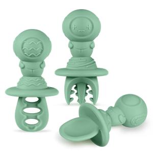 Haakaa Silicone Baby Spoons Self Feeding 6 Months – Baby Utensils with Anti-Choke Astronaut Handle, Easy-Grip, Gum-Friendly, Durable & Safe – Baby Spoons for BLW & First Stage Feeding(Pea Green)