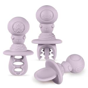 Haakaa Silicone Baby Spoons Self Feeding 6 Months – Baby Utensils with Anti-Choke Astronaut Handle, Easy-Grip, Gum-Friendly, Durable & Safe – Baby Spoons for BLW & First Stage Feeding(Lavender)