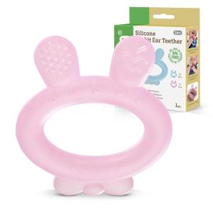 Haakaa Silicone Baby Teether – Rabbit Ear Frozen Teething Toy for Babies 3-6 Months- Cold Teething Relief – BPA Free Silicone -Blue(Pink)