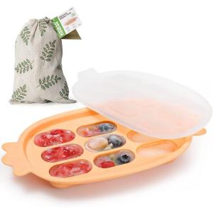haakaa Baby Food Freezer Tray with Lid Perfect-Sized Silicone Baby Food Containers for Homemade Baby Food, Breast Milk, Vegetable, Juice & Fruit Purees – Orange