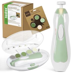 haakaa Baby Nail Trimmer Electric Baby Nail Clippers Kit for Newborn, Toddler or Adults Fingernails and Toenails Care, Baby Nail Care Set & Extra 4 Replacement Pads Combo(Meadow)