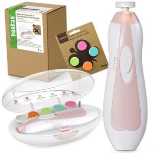 haakaa Baby Nail Trimmer Electric Baby Nail Clippers Kit for Newborn, Toddler or Adults Fingernails and Toenails Care, Baby Nail Care Set & Extra 4 Replacement Pads Combo(Pink)