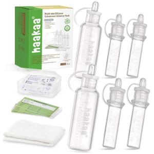 haakaa Colostrum Collector with Storage Case Set, Included 1 pc Reusable Cotton Wipe and Storage Box (0.1oz/4ml, 6 pcs)(6 Count (Pack of 1)-4ml+20ml)