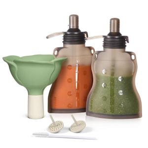 haakaa Fill & Go Yummy Pouch ＆ Flower Funnel Combo – Pea Green Pouch (2pcs) + Spring Green Funnel(Grey)