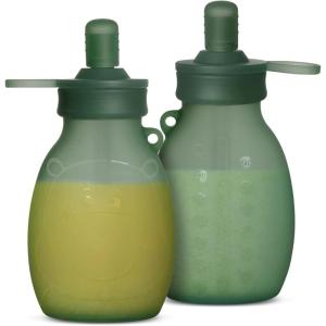 haakaa Hippo Wide Opening Silicone Goody Pouch – 9oz/260ml Reusable Pouches for Toddlers, Baby Food Pouches with Wide Opening for Easy Fill & Clean, Perfect for Purees & Smoothies, 2 Pack(Pea Green)