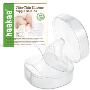 haakaa Nippleshield Silicone Nipple Shields for Breastfeeding with Carry Case Ultra-Thin Super-Soft (18mm, 2pk)(18mm)