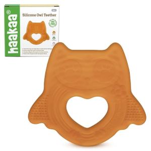 haakaa Silicone Owl Teether,Food-Grade Smiling Teething Toy for Infants, Soft Chew Toys for Babies, BPA Free, Toy for 3 Months+(Amber)