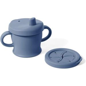 haakaa Silicone Sip-N-Snack Cup, Drop-proof Toddlers Sippy Cup & Snack Container 2-in-1, BPA Free Food Grade Silicone Cup for Baby 6 Months+, 9 Ounce (Grey)(Bluestone)