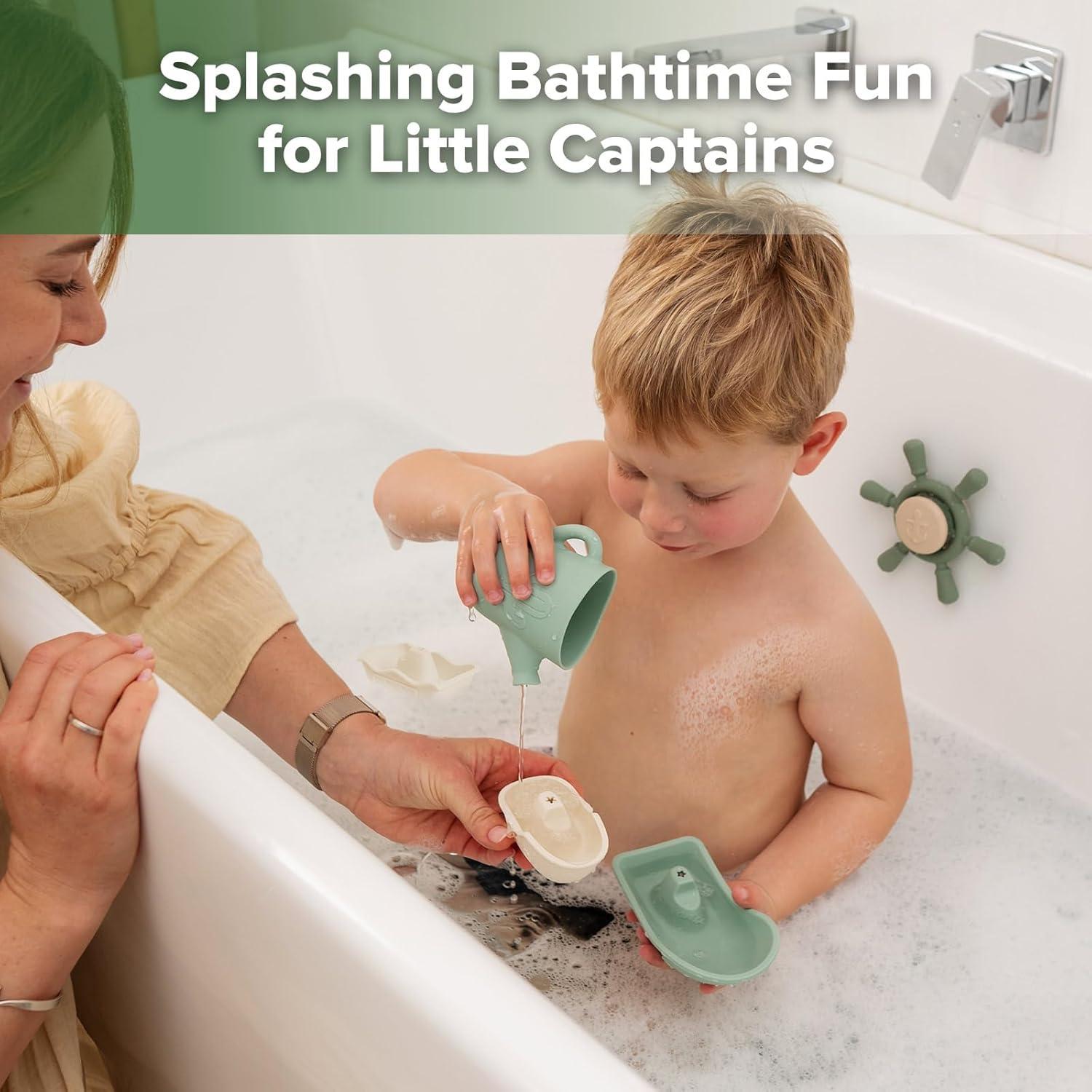 image:imageHaakaa Nautical Silicone Baby Bath Toys Set Food Grade Silicone Bathtub Toys for Toddlers MoldFree Stacking Boats amp Spinner Toy amp Pouring Cup BPA Free Floating Tub Toys for Baby 6M