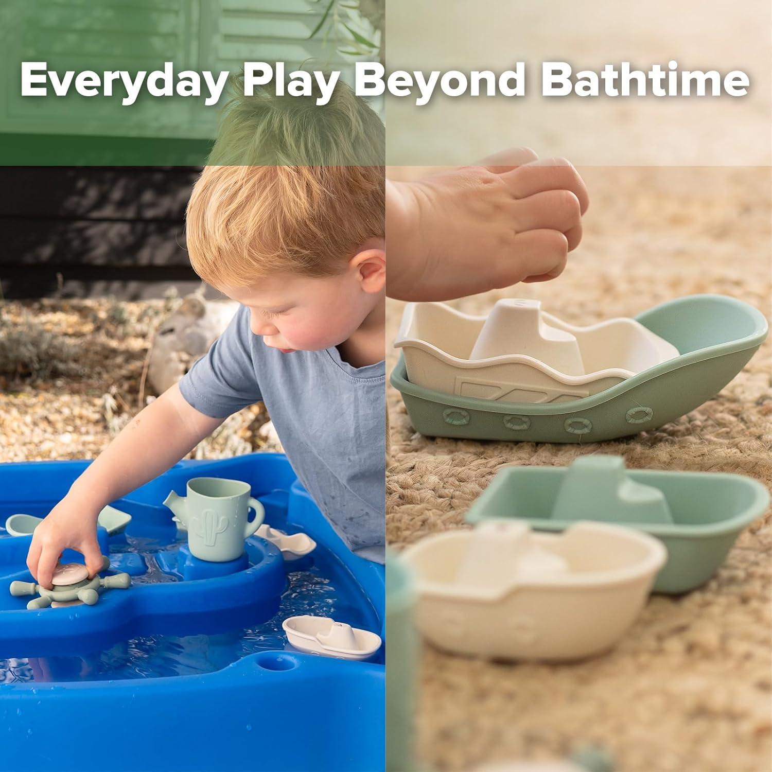 image:imageHaakaa Nautical Silicone Baby Bath Toys Set Food Grade Silicone Bathtub Toys for Toddlers MoldFree Stacking Boats amp Spinner Toy amp Pouring Cup BPA Free Floating Tub Toys for Baby 6M