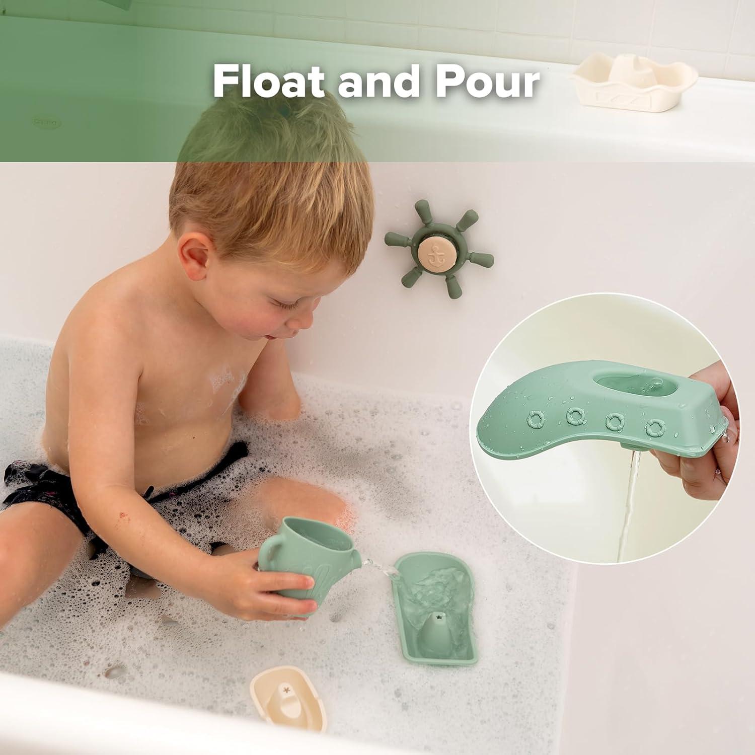 image:imageHaakaa Nautical Silicone Baby Bath Toys Set Food Grade Silicone Bathtub Toys for Toddlers MoldFree Stacking Boats amp Spinner Toy amp Pouring Cup BPA Free Floating Tub Toys for Baby 6M
