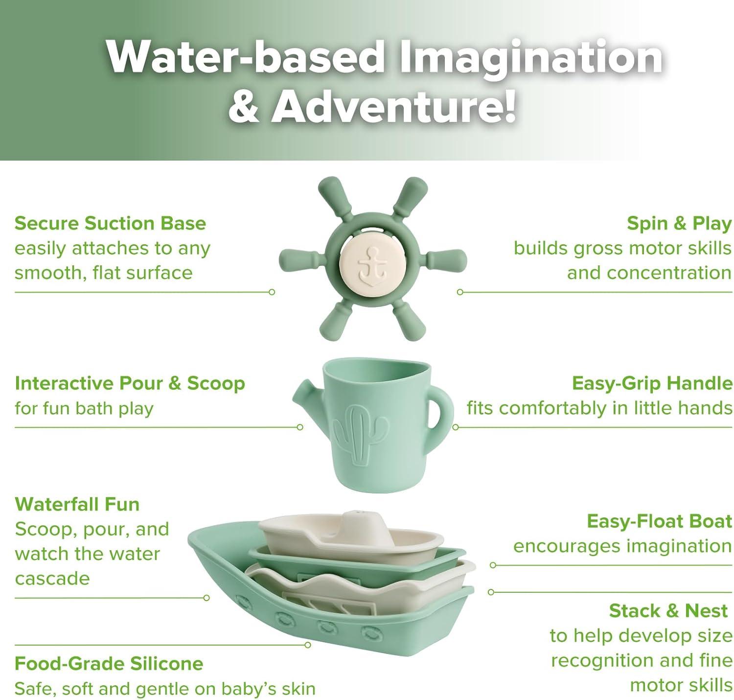 image:imageHaakaa Nautical Silicone Baby Bath Toys Set Food Grade Silicone Bathtub Toys for Toddlers MoldFree Stacking Boats amp Spinner Toy amp Pouring Cup BPA Free Floating Tub Toys for Baby 6M