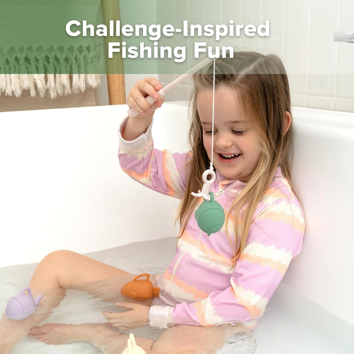 image:imagehaakaa Baby Bath Fishing Toy Set Mold Free Food Grade Silicone Bathtub Fishing Toy for Toddler amp Kids Ages 35 BPAFree Floating Bath Tub Toys for 3 Years