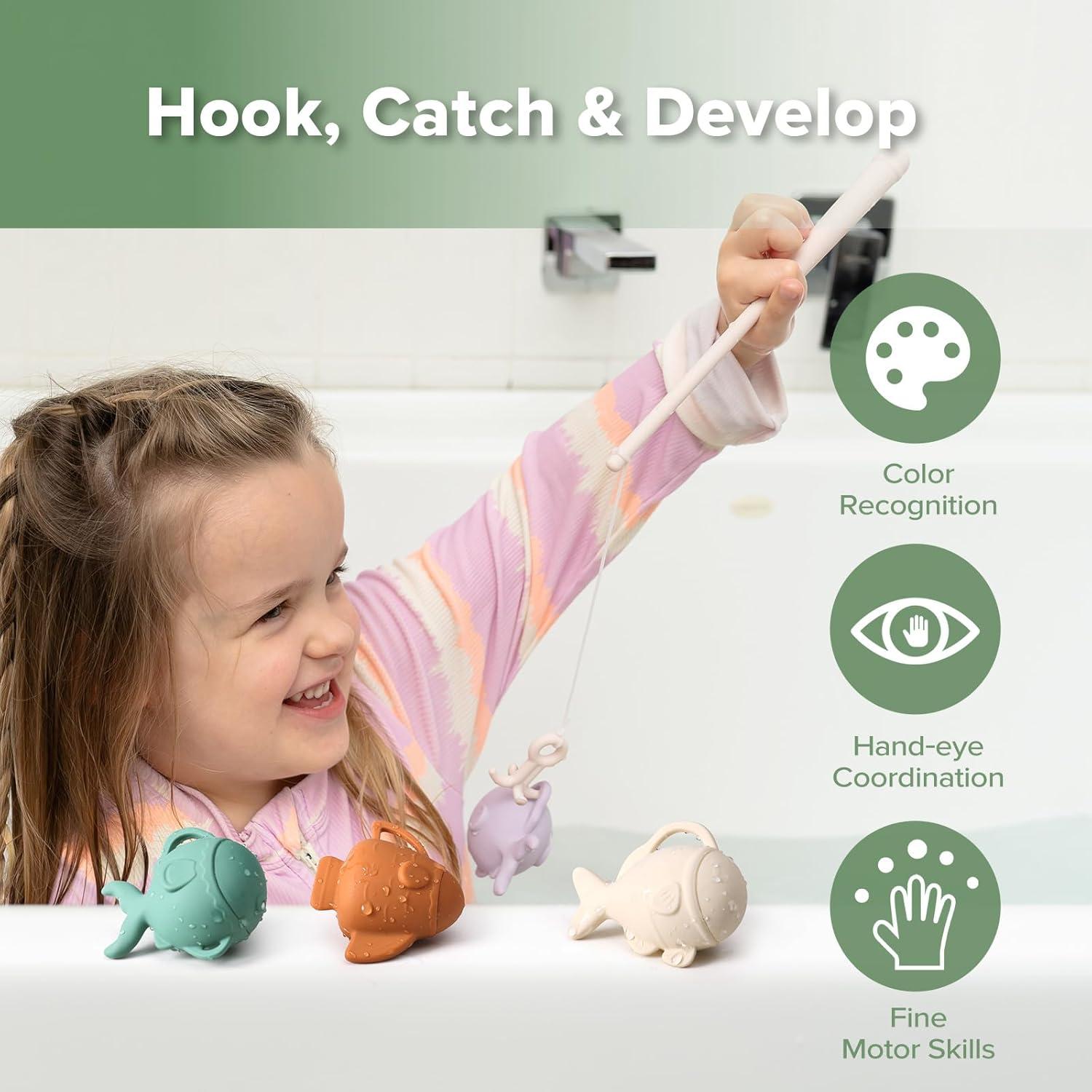 image:imagehaakaa Baby Bath Fishing Toy Set Mold Free Food Grade Silicone Bathtub Fishing Toy for Toddler amp Kids Ages 35 BPAFree Floating Bath Tub Toys for 3 Years