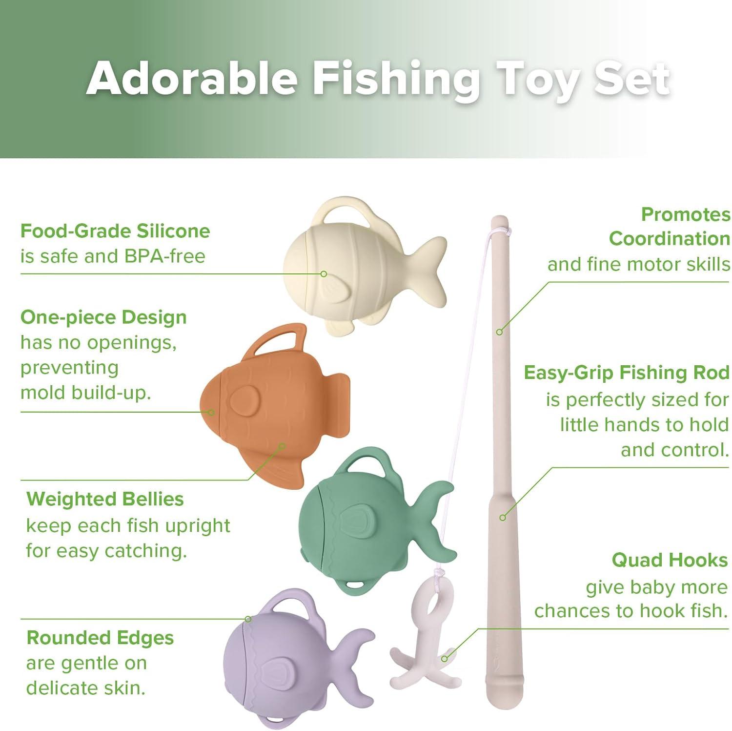 image:imagehaakaa Baby Bath Fishing Toy Set Mold Free Food Grade Silicone Bathtub Fishing Toy for Toddler amp Kids Ages 35 BPAFree Floating Bath Tub Toys for 3 Years