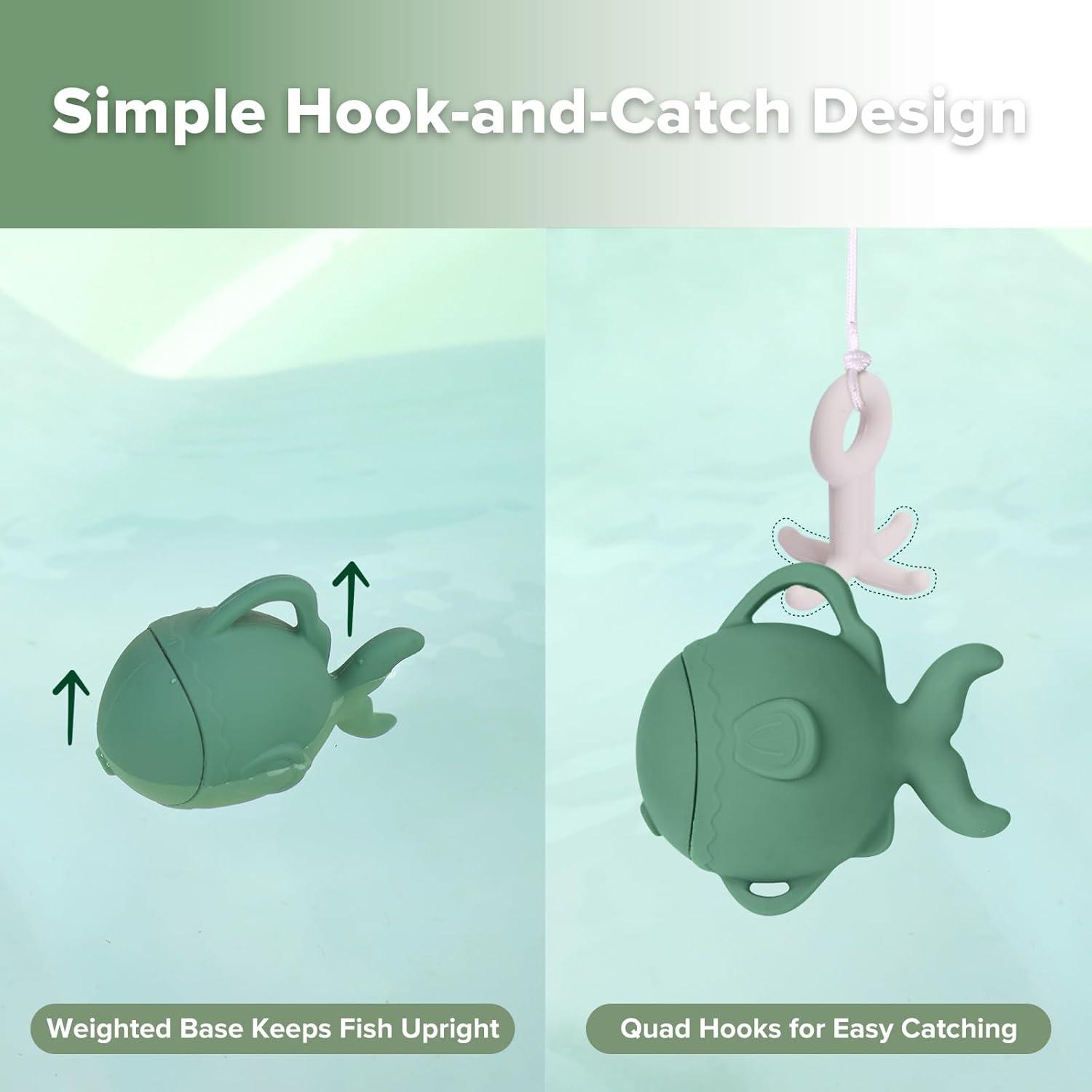 image:imagehaakaa Baby Bath Fishing Toy Set Mold Free Food Grade Silicone Bathtub Fishing Toy for Toddler amp Kids Ages 35 BPAFree Floating Bath Tub Toys for 3 Years