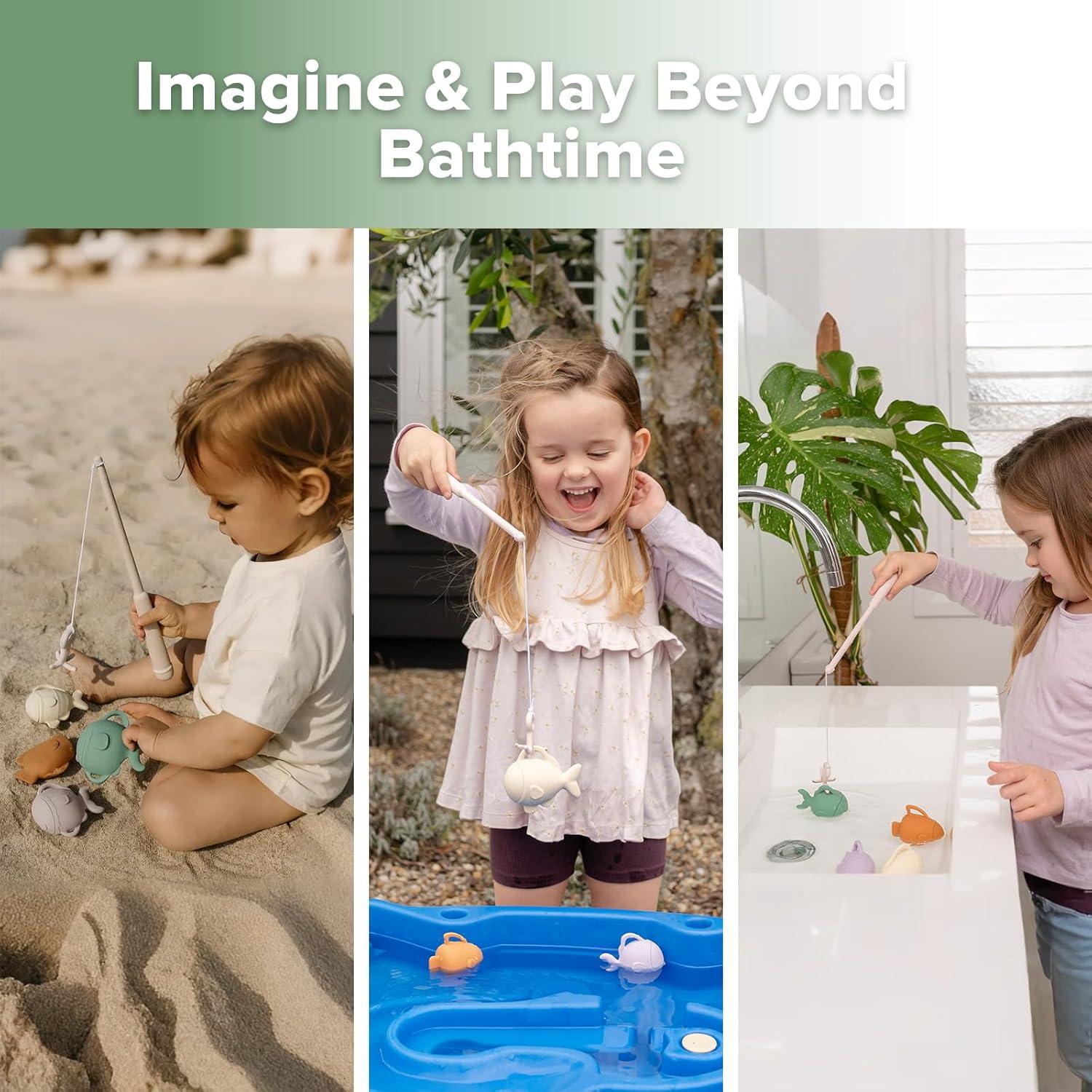 image:imagehaakaa Baby Bath Fishing Toy Set Mold Free Food Grade Silicone Bathtub Fishing Toy for Toddler amp Kids Ages 35 BPAFree Floating Bath Tub Toys for 3 Years