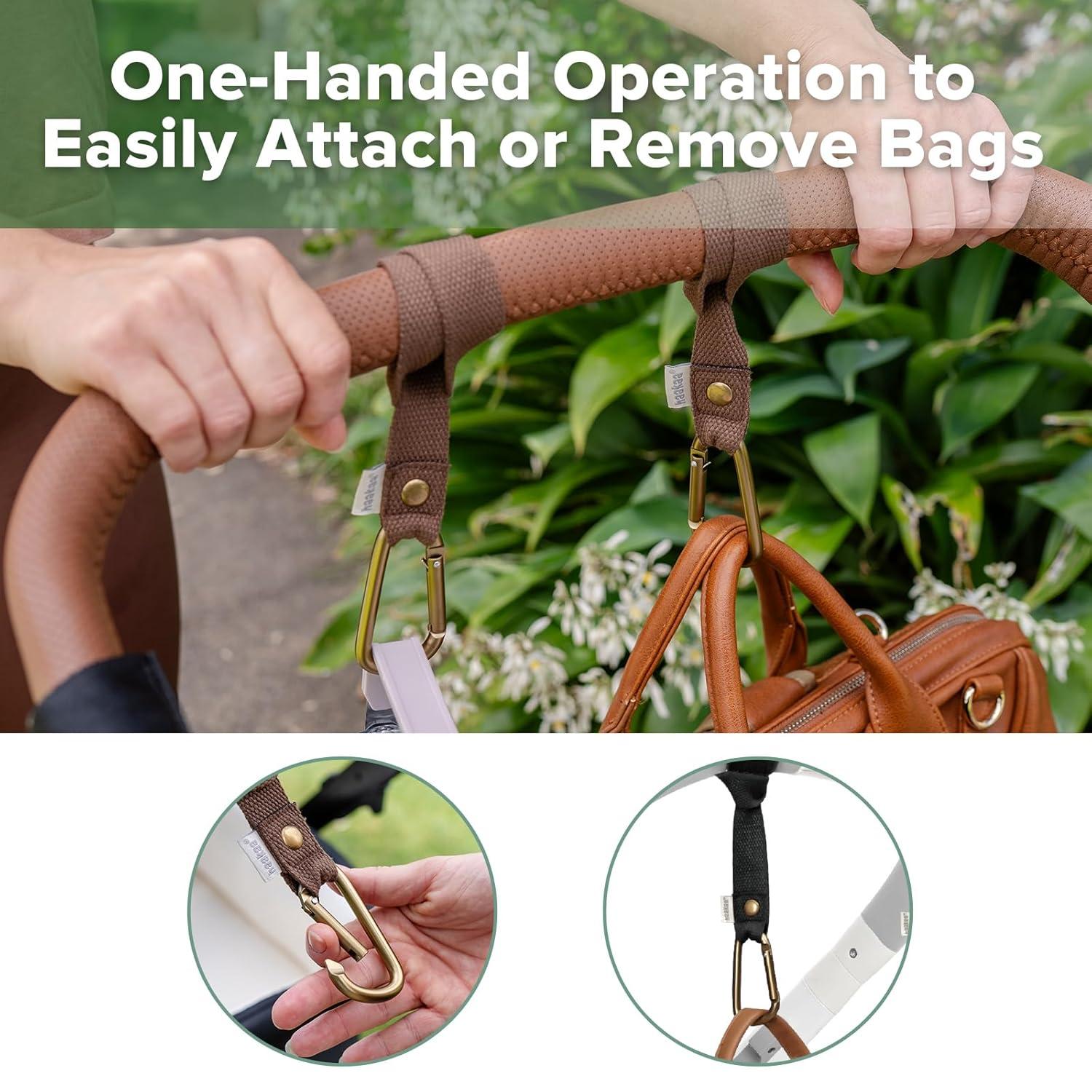 image:imagehaakaa Baby Stroller Hooks for BagsUniversal Stroller Clips and Hooks NonSlip with OneHand Opening Multipurpose Stroller Straps for Diaper Bags Backpacks Bikes amp Shopping Carts Black 2 PackBrown