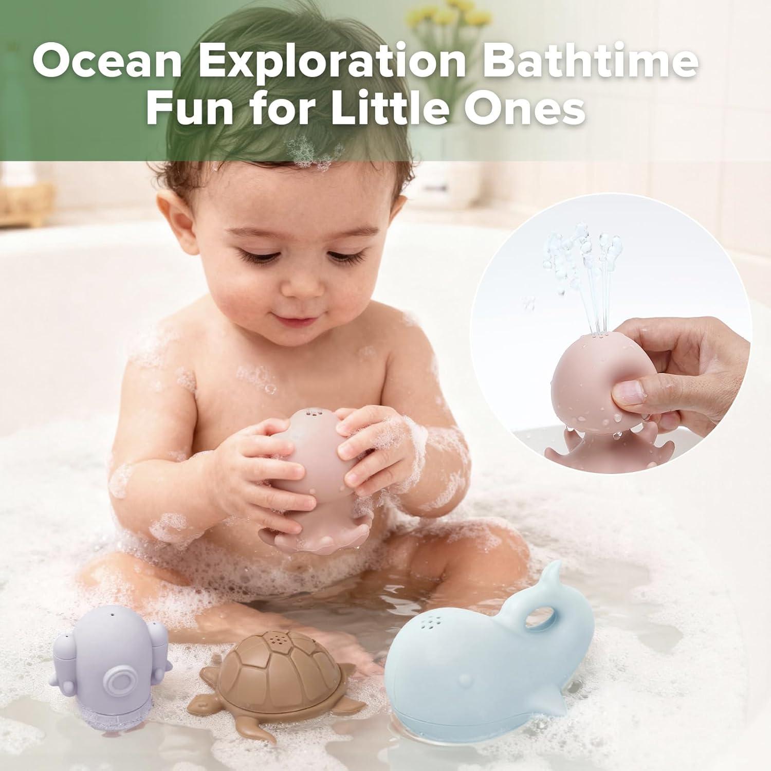 image:imagehaakaa Ocean Squirter Baby Bath Toy Mold Free Food Grade Silicone Bathtub Squirt Toys for Toddler 13 BPAFree Squeeze Floating Bath Tub Toys for Babies amp Infant 612 MonthsOcean Explorer