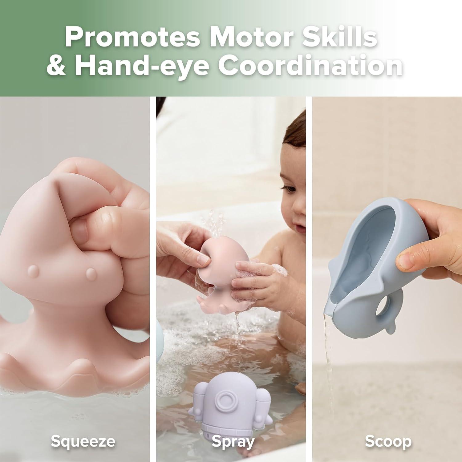 image:imagehaakaa Ocean Squirter Baby Bath Toy Mold Free Food Grade Silicone Bathtub Squirt Toys for Toddler 13 BPAFree Squeeze Floating Bath Tub Toys for Babies amp Infant 612 MonthsOcean Explorer