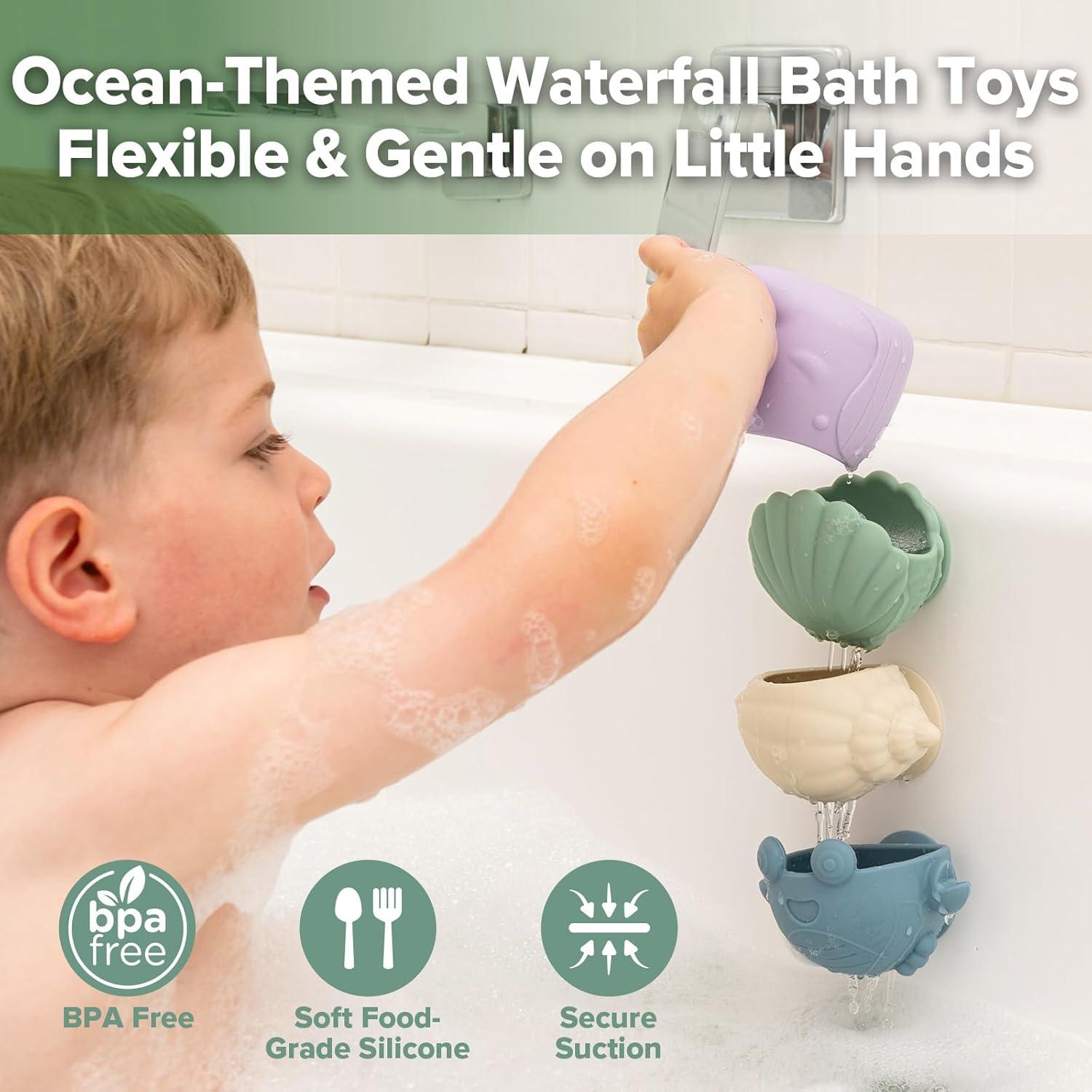 image:imagehaakaa Tidal Tribe Silicone Baby Bath Toy Set Mold Free Food Grade Silicone Bathtub Pour and Toys for Toddler 13 BPAFree Bath Tub Toys for Babies amp Infant 612 Months