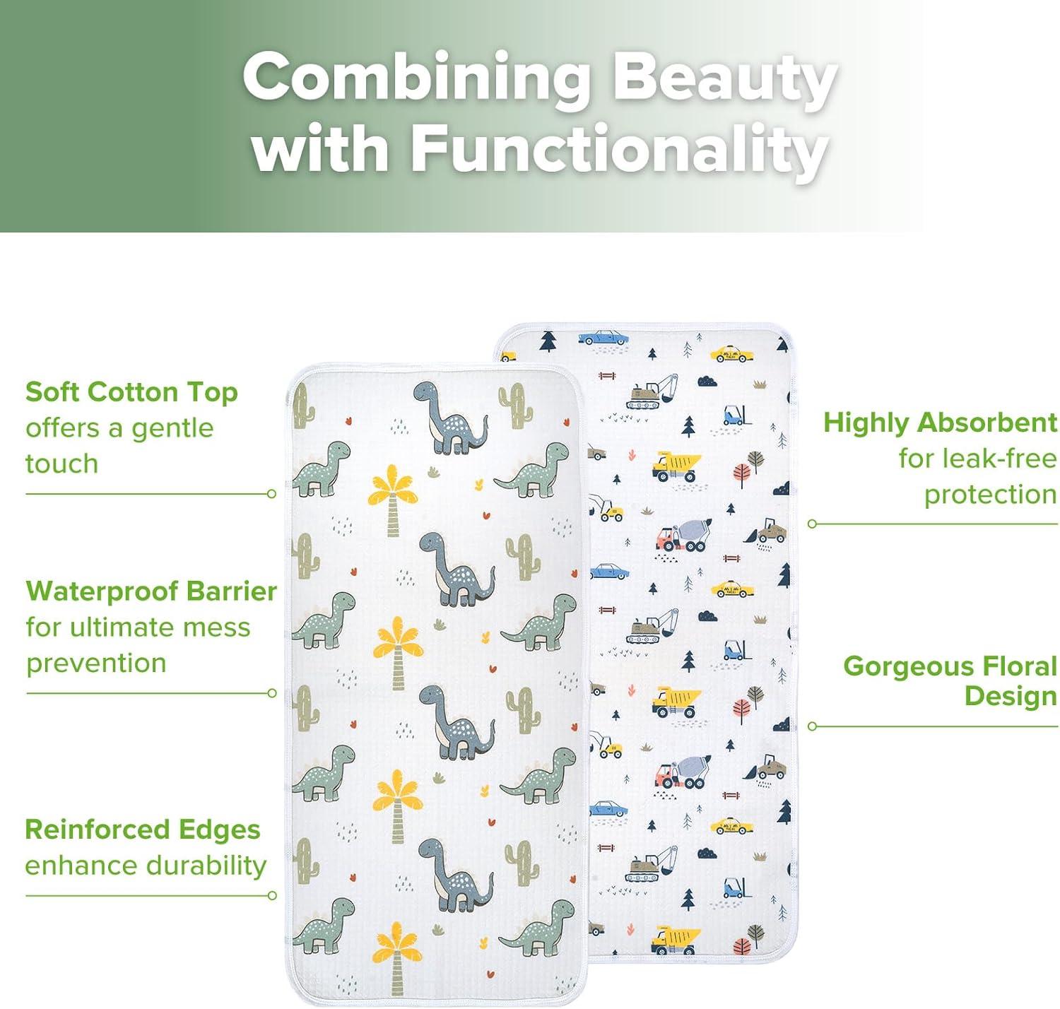 image:imagehaakaa Waterproof Changing Pad Liners 100 Cotton Soft amp Breathable 2pcs 13 x 275 Construction CrewDino LandConstruction CrewDino Land