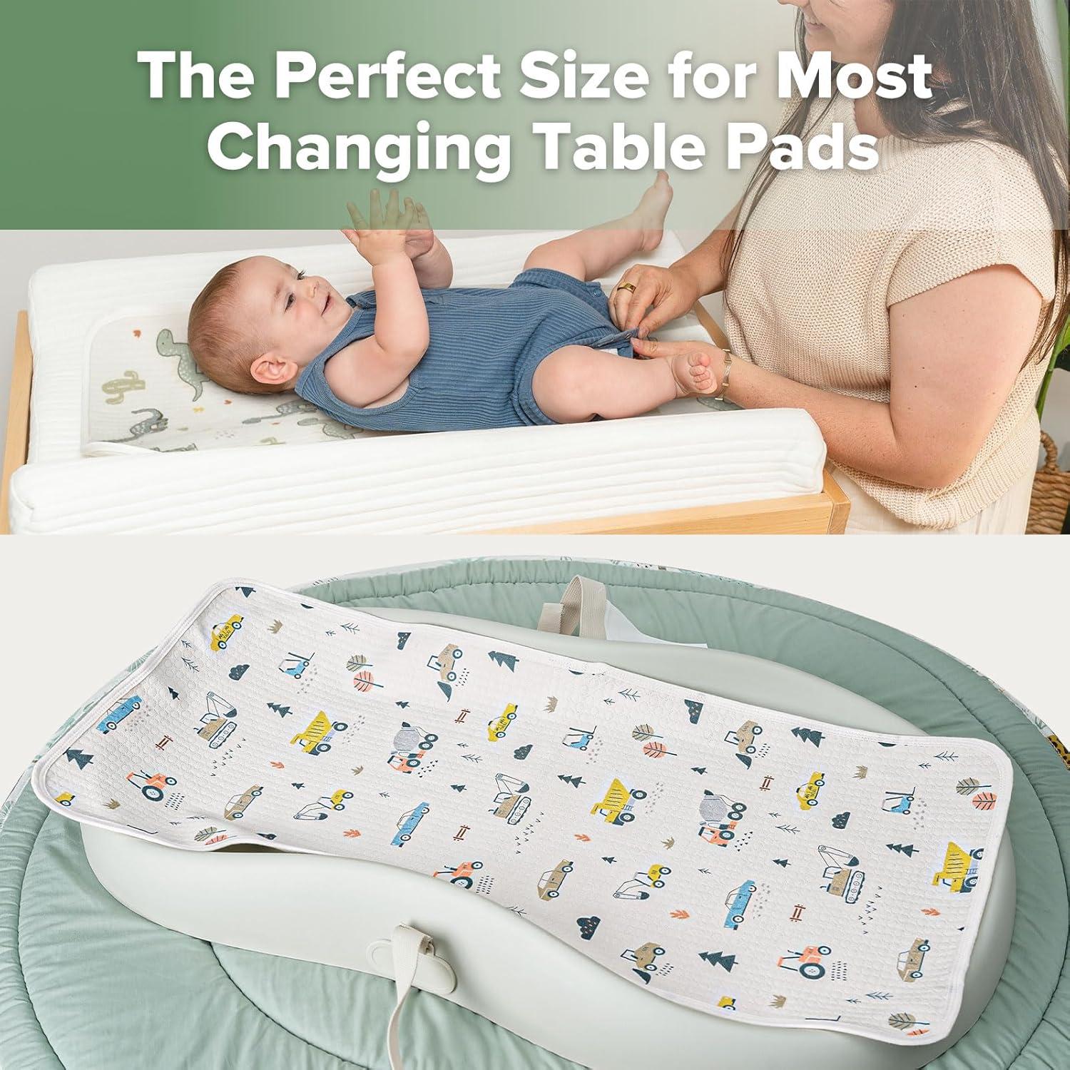 image:imagehaakaa Waterproof Changing Pad Liners 100 Cotton Soft amp Breathable 2pcs 13 x 275 Construction CrewDino LandConstruction CrewDino Land