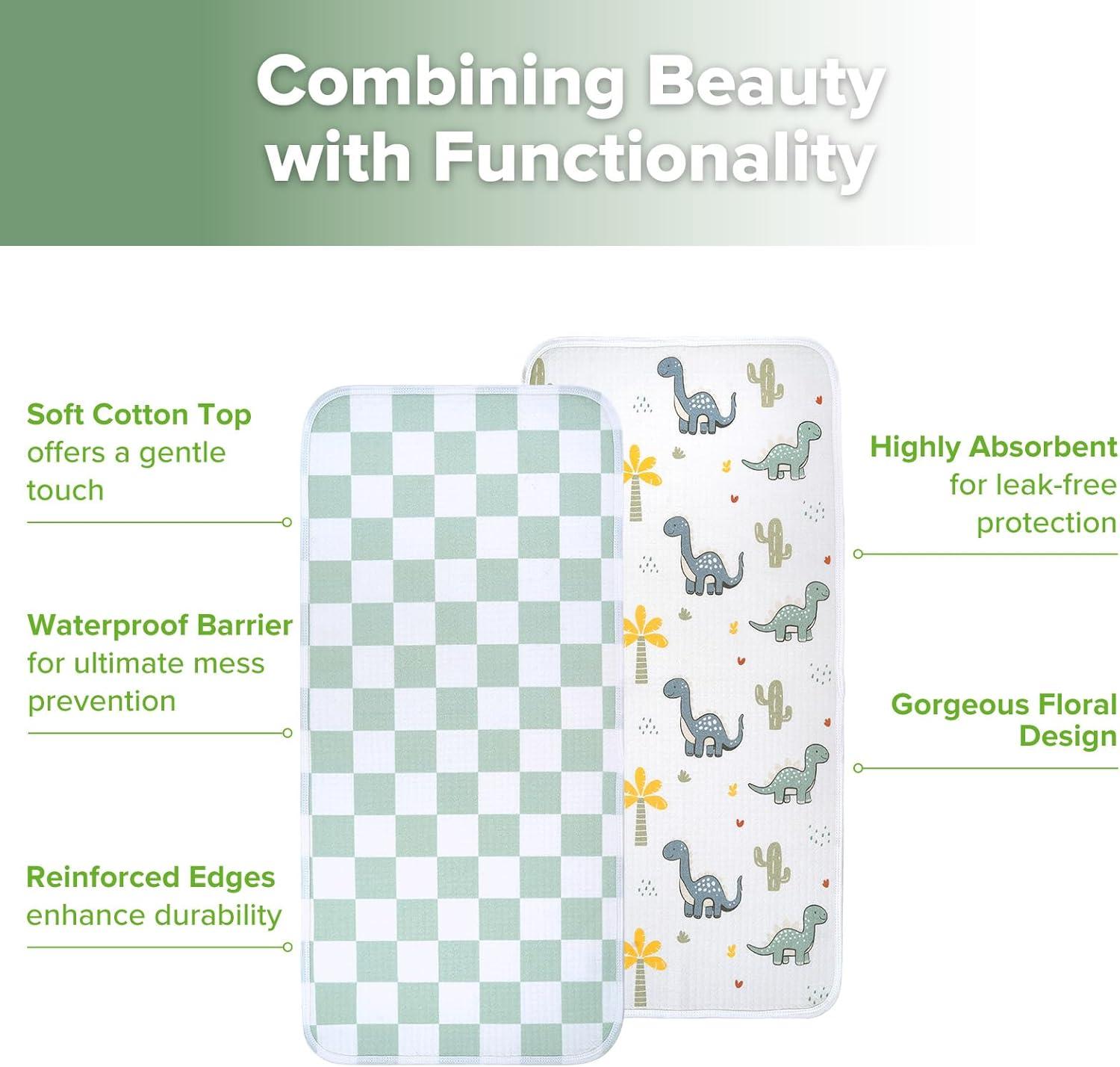 image:imagehaakaa Waterproof Changing Pad Liners 100 Cotton Soft amp Breathable 2pcs 13 x 275 Construction CrewDino LandDino LandCheckered Days