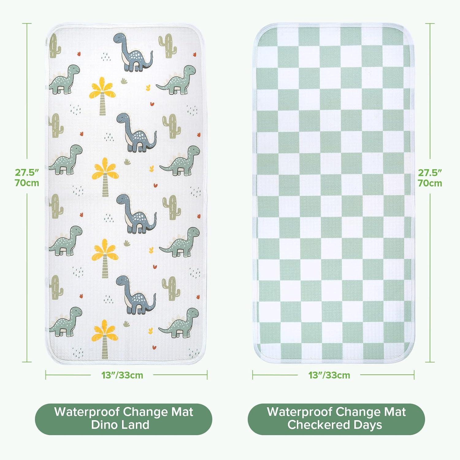 image:imagehaakaa Waterproof Changing Pad Liners 100 Cotton Soft amp Breathable 2pcs 13 x 275 Construction CrewDino LandDino LandCheckered Days