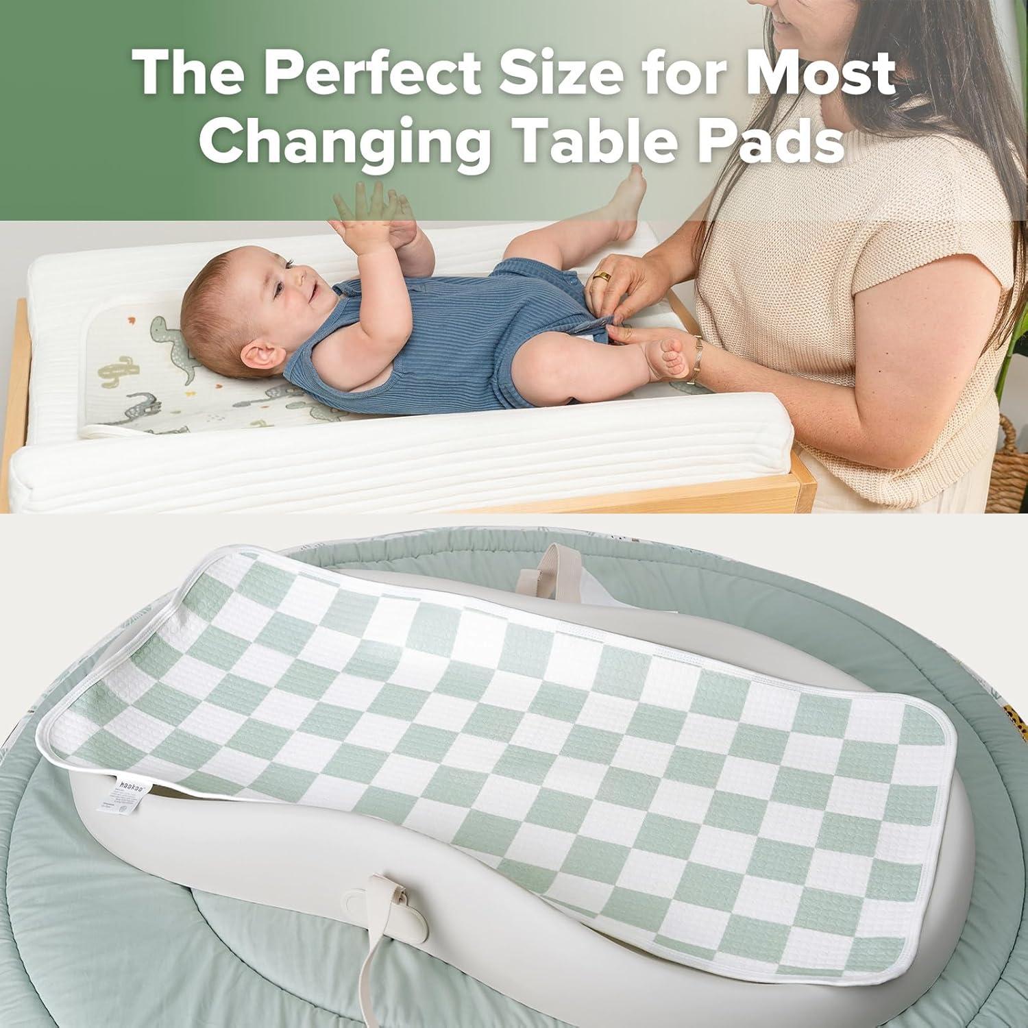 image:imagehaakaa Waterproof Changing Pad Liners 100 Cotton Soft amp Breathable 2pcs 13 x 275 Construction CrewDino LandDino LandCheckered Days