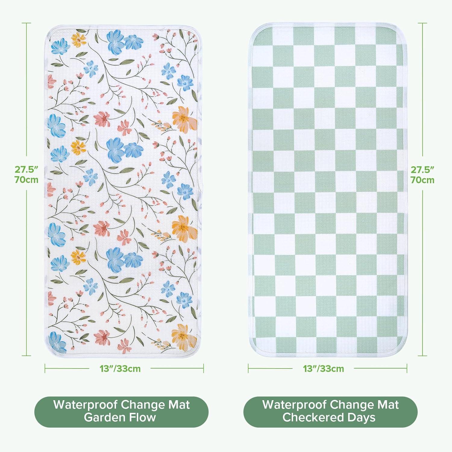 image:imagehaakaa Waterproof Changing Pad Liners 100 Cotton Soft amp Breathable 2pcs 13 x 275 Construction CrewDino LandGarden FlowCheckered Days