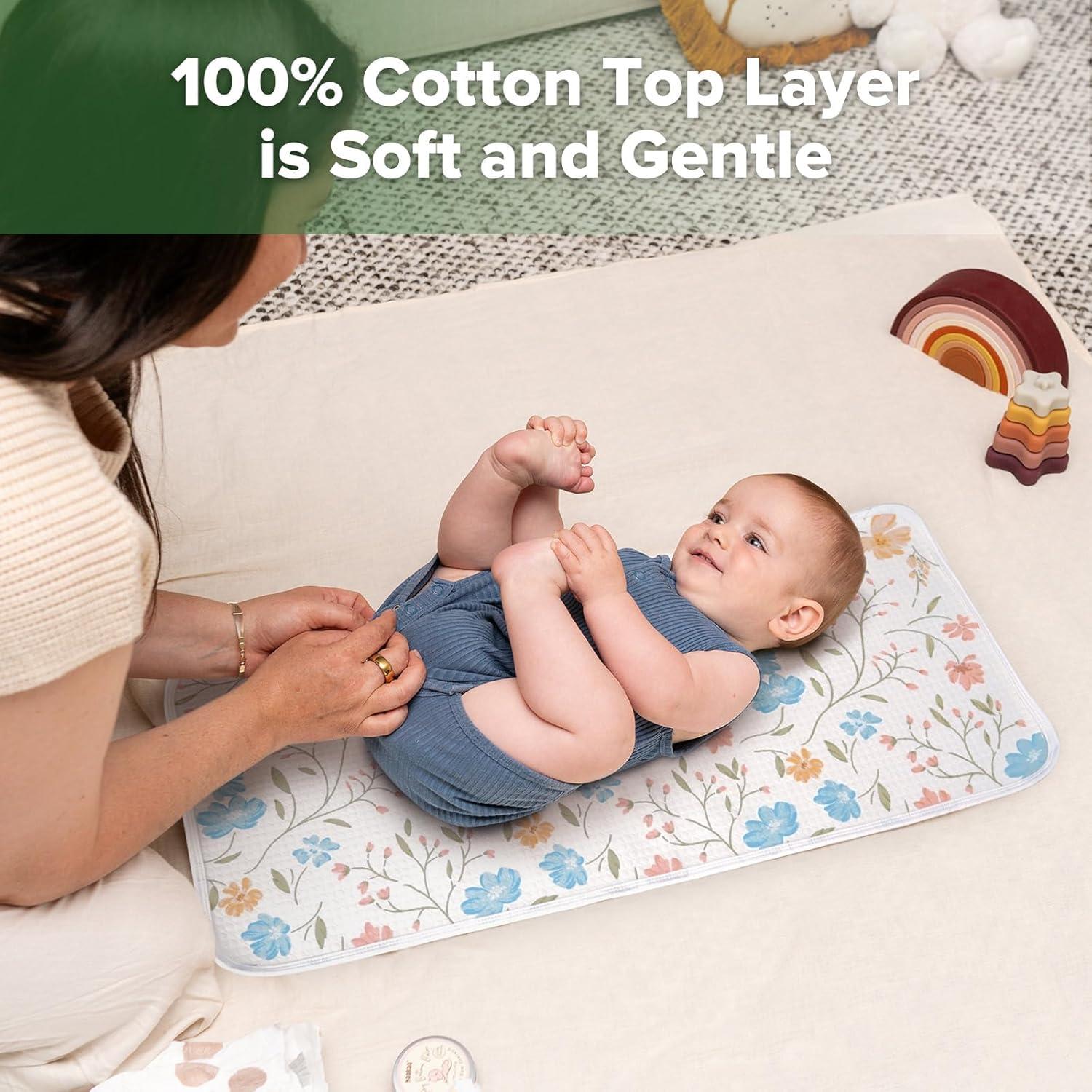 image:imagehaakaa Waterproof Changing Pad Liners 100 Cotton Soft amp Breathable 2pcs 13 x 275 Construction CrewDino LandGarden FlowCheckered Days