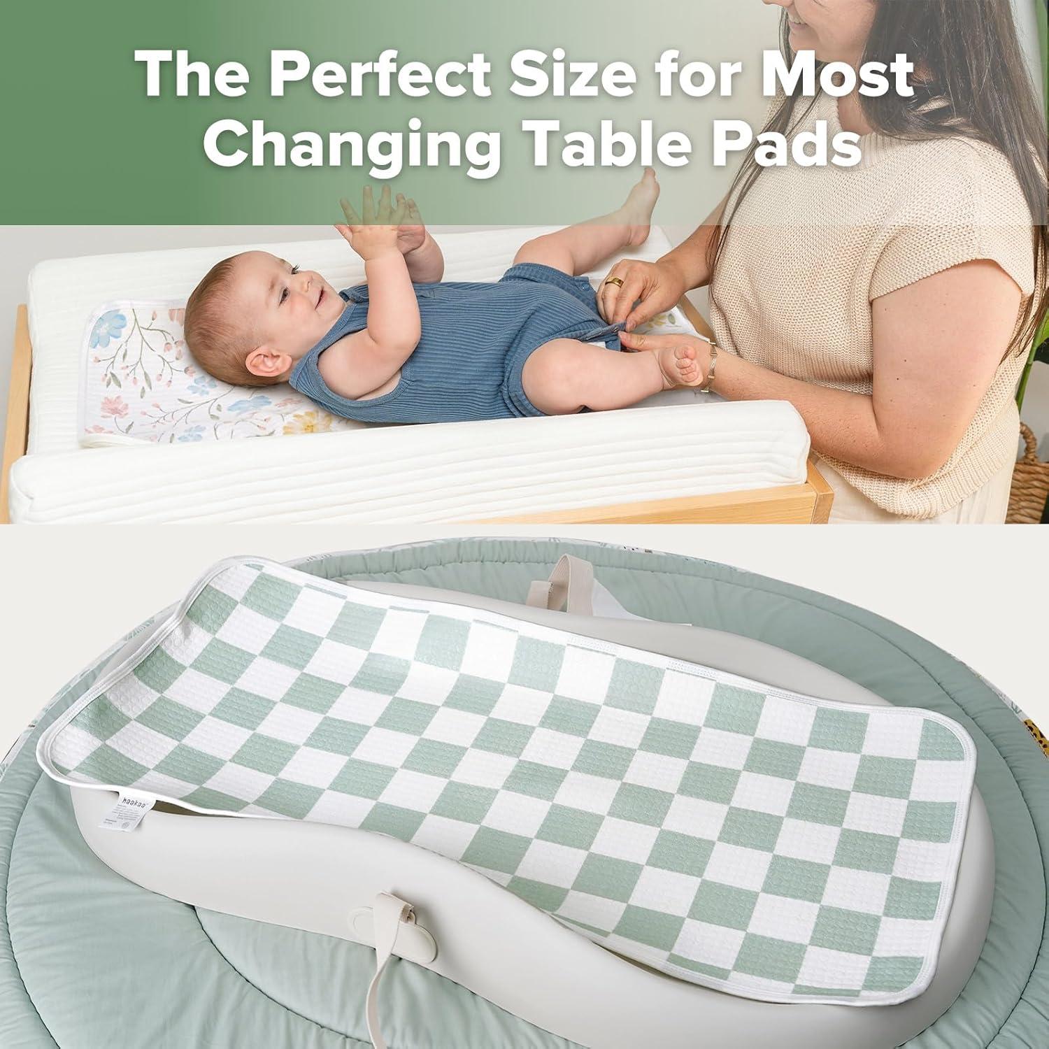 image:imagehaakaa Waterproof Changing Pad Liners 100 Cotton Soft amp Breathable 2pcs 13 x 275 Construction CrewDino LandGarden FlowCheckered Days