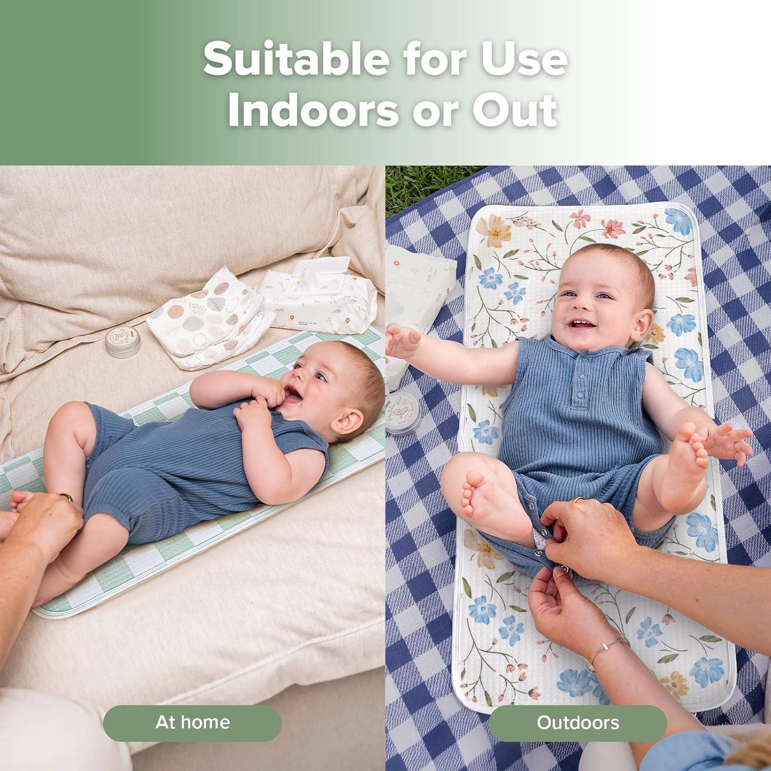 image:imagehaakaa Waterproof Changing Pad Liners 100 Cotton Soft amp Breathable 2pcs 13 x 275 Construction CrewDino LandGarden FlowCheckered Days