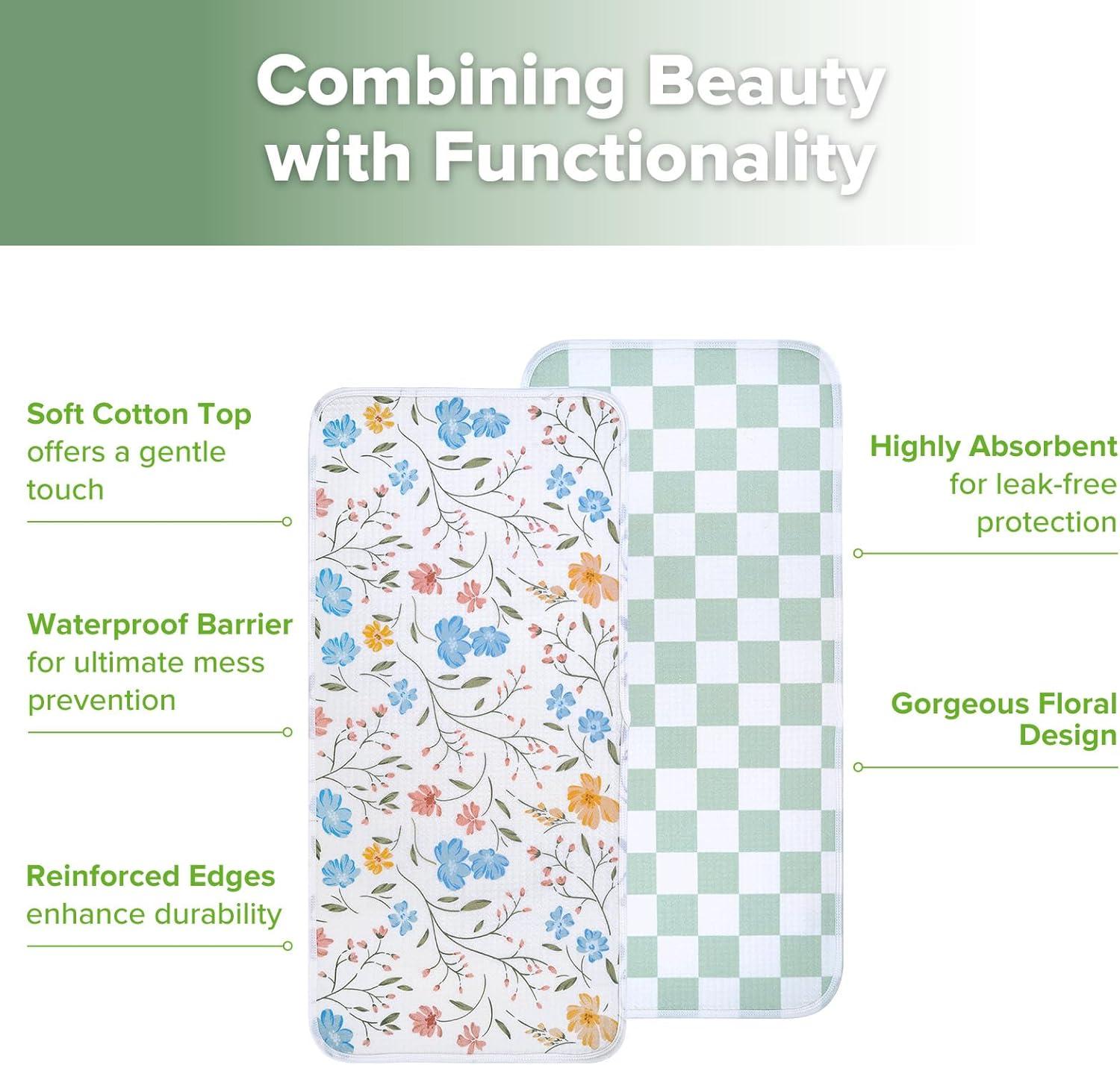 image:imagehaakaa Waterproof Changing Pad Liners 100 Cotton Soft amp Breathable 2pcs 13 x 275 Construction CrewDino LandGarden FlowCheckered Days