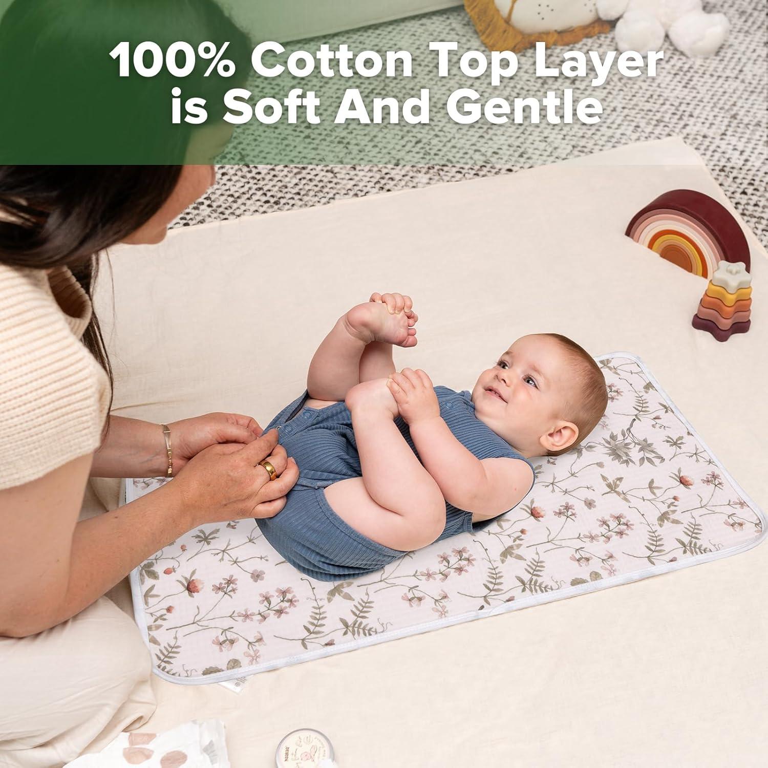 image:imagehaakaa Waterproof Changing Pad Liners 100 Cotton Soft amp Breathable 2pcs 13 x 275 Construction CrewDino LandHoney BlossomVintage Garden