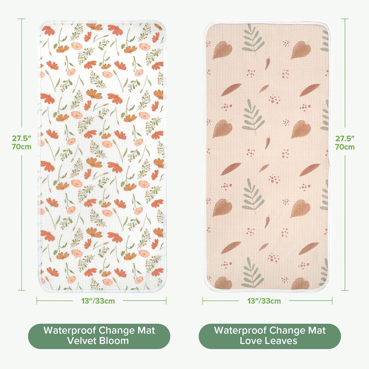 image:imagehaakaa Waterproof Changing Pad Liners 100 Cotton Soft amp Breathable 2pcs 13 x 275 Construction CrewDino LandVelvet BloomLove Leaves