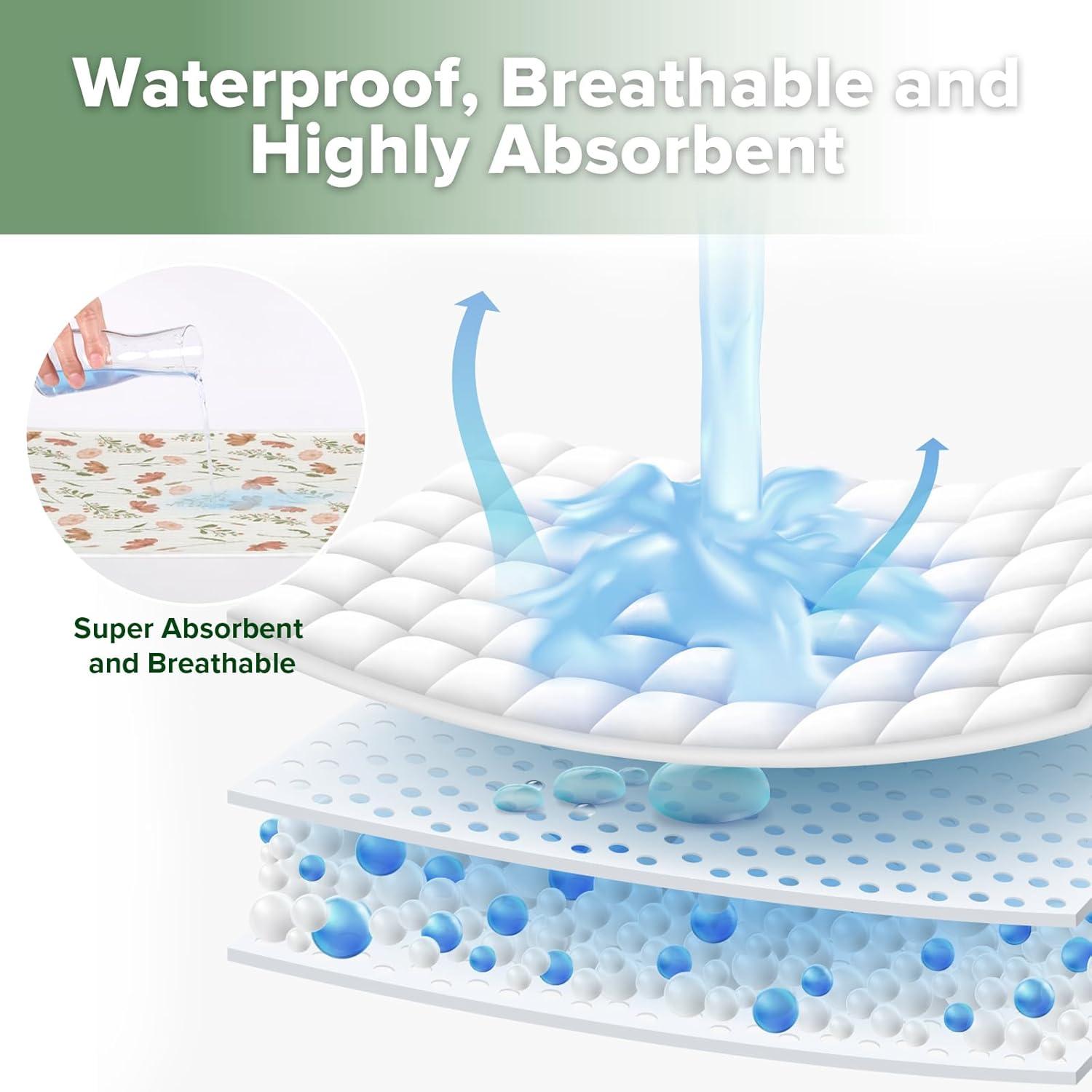 image:imagehaakaa Waterproof Changing Pad Liners 100 Cotton Soft amp Breathable 2pcs 13 x 275 Construction CrewDino LandVelvet BloomLove Leaves
