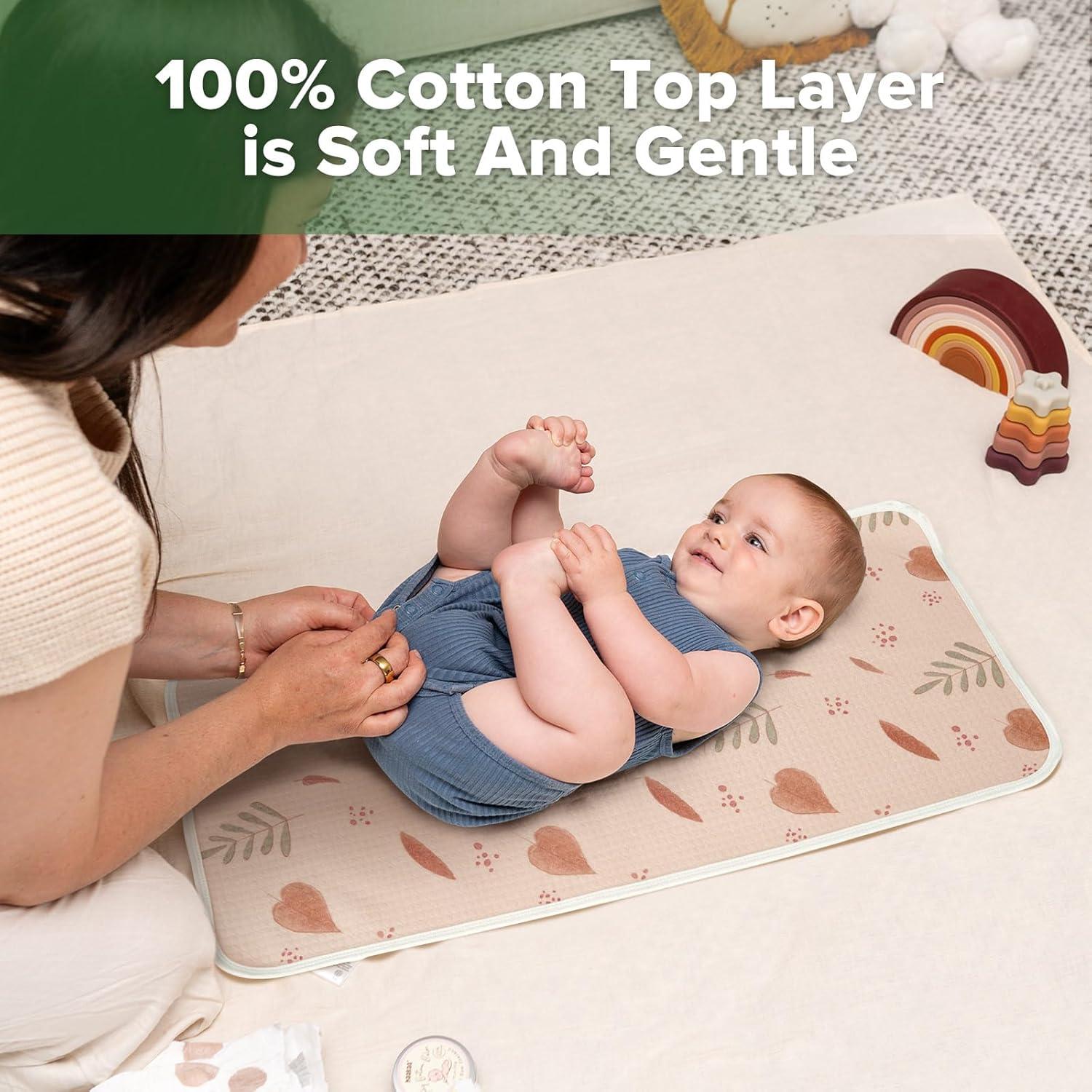 image:imagehaakaa Waterproof Changing Pad Liners 100 Cotton Soft amp Breathable 2pcs 13 x 275 Construction CrewDino LandVelvet BloomLove Leaves